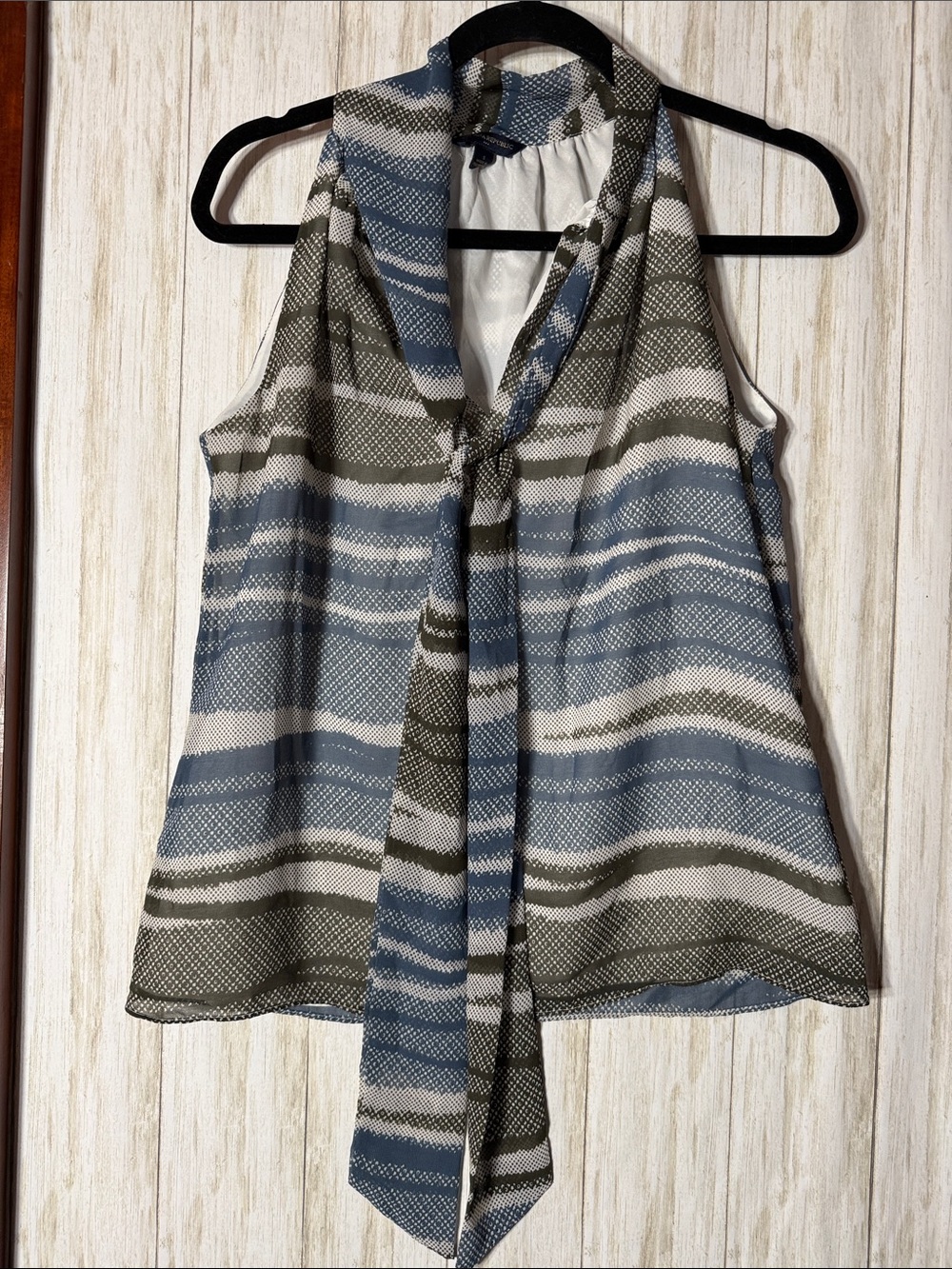 Banana Republic Striped Tie-Neck Sleeveless Top in Blue, White & Olive